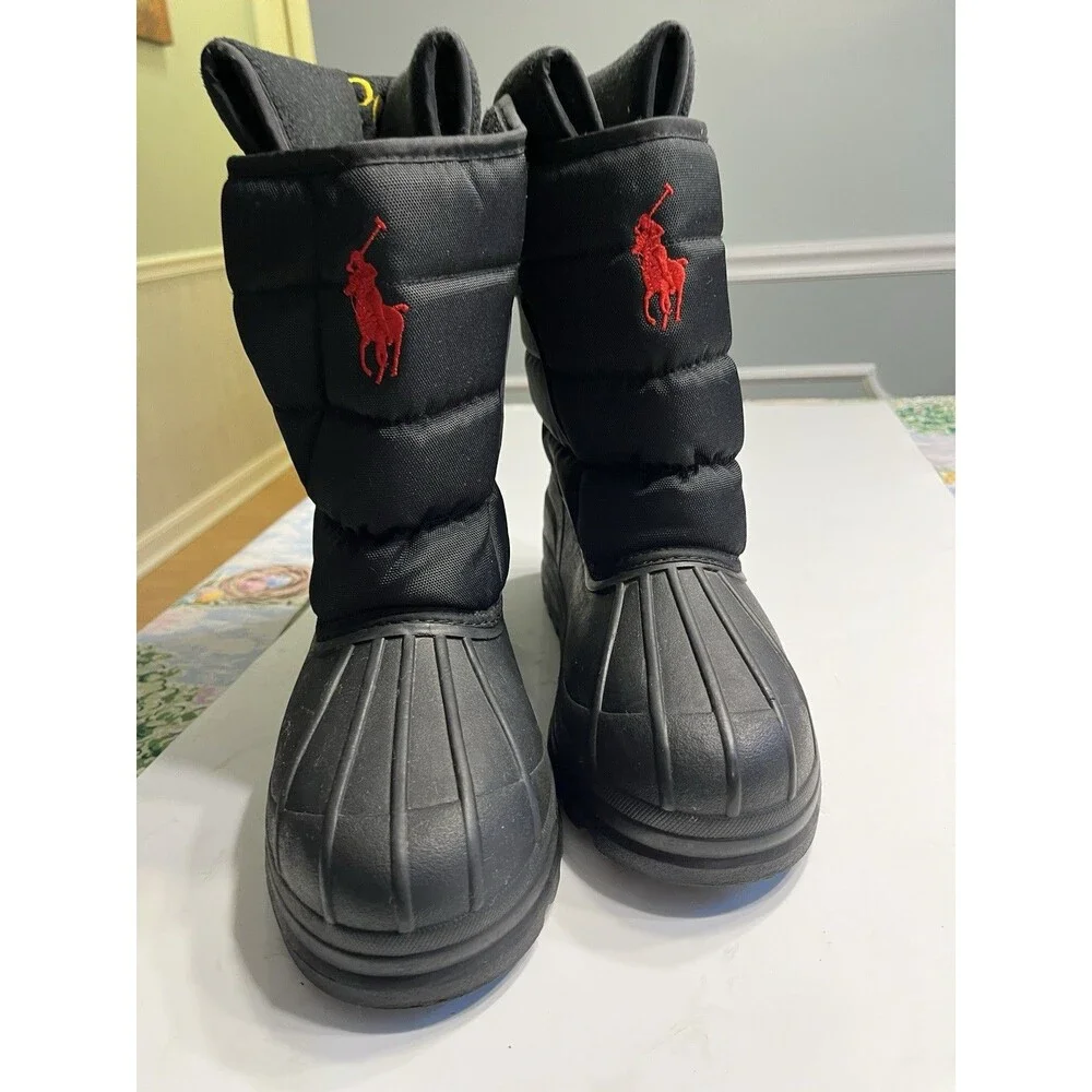 Ralph Lauren Polo Large Red Pony Logo Black Insulated Boots Men’s US Sz 7 EUR 40